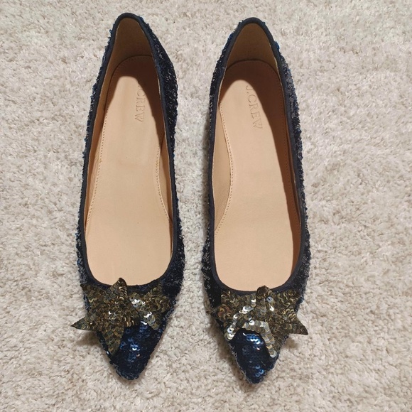 NWOB J Crew Star Embellished Sequin Pointed Toe Flats - Picture 1 of 8